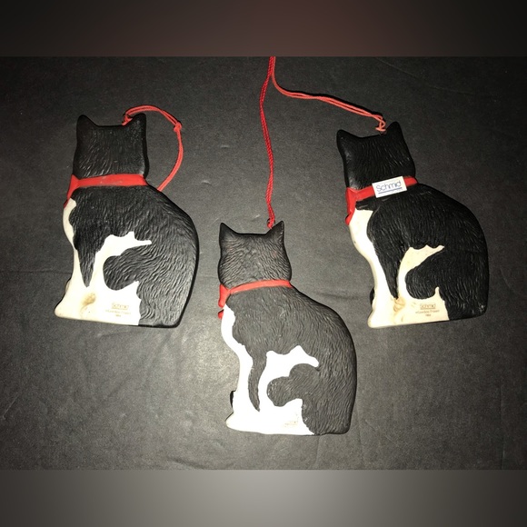 Set Of 3 Vintage 1984 Christmas Ornaments Schmid Gorden Fraser Black/White Cat - Picture 2 of 6